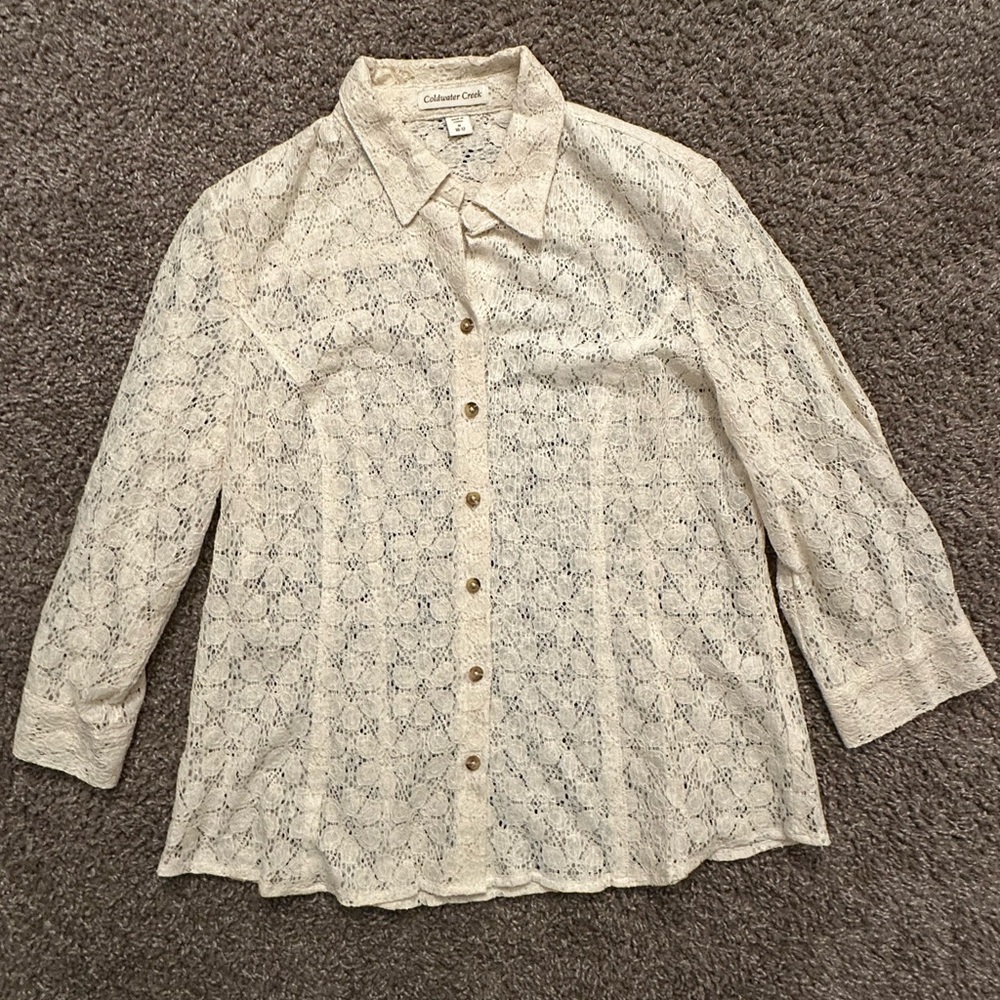Coldwater Creek Cream Floral Lace Blouse
